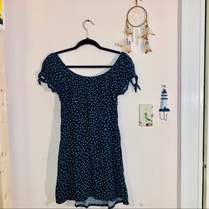 Hollister polka dot navy off the shoulder dress